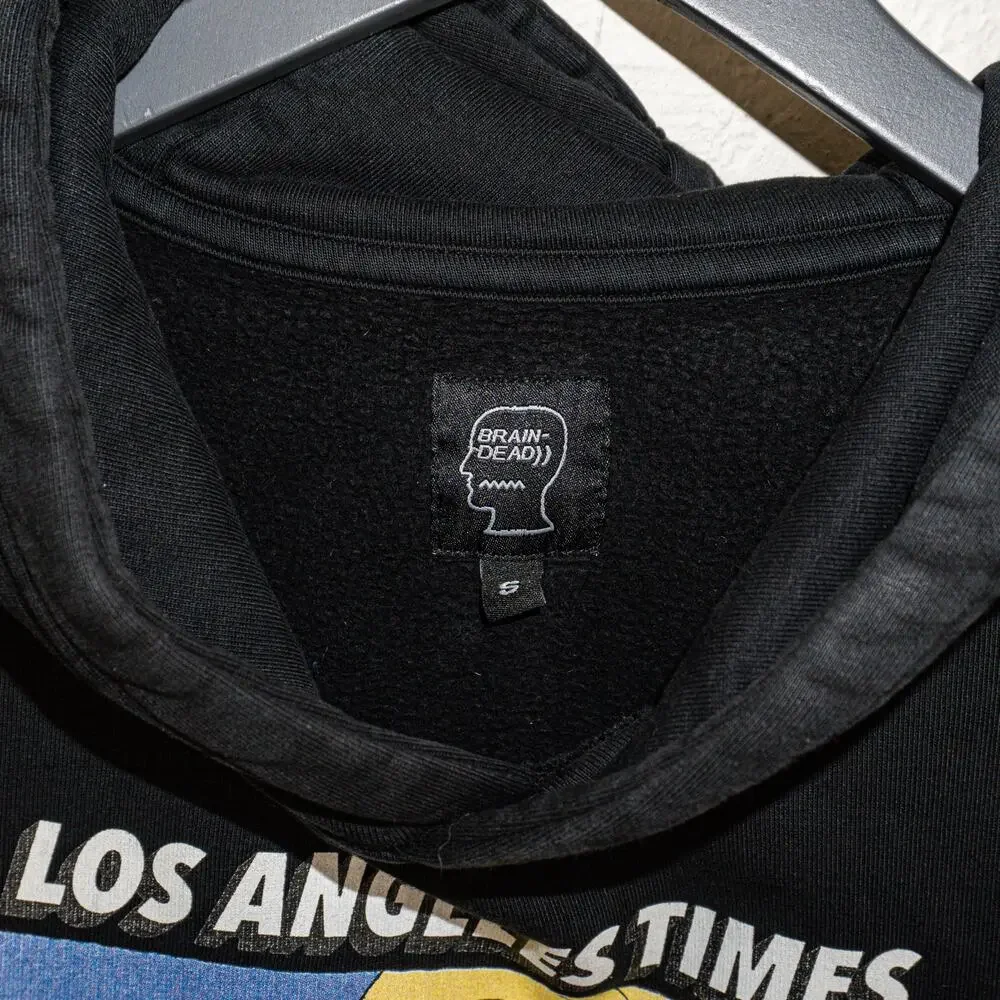Brain Dead x Los Angeles Times Hoodie in Black cotton fleece sz Small